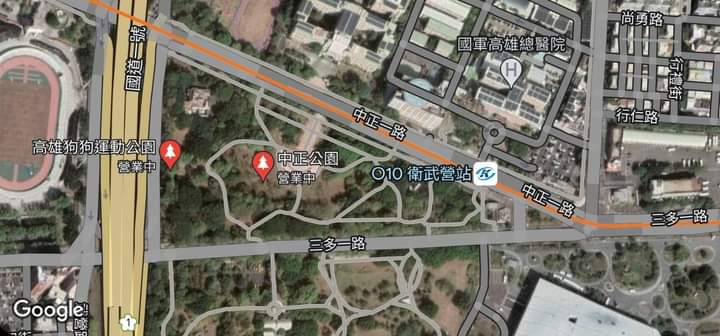 高雄中正公園位置圖。   圖：翻攝台灣民眾黨高雄市黨部臉書