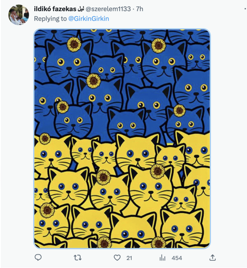 網友自製烏克蘭貓咪梗圖回覆貼文。   圖：翻攝自推特