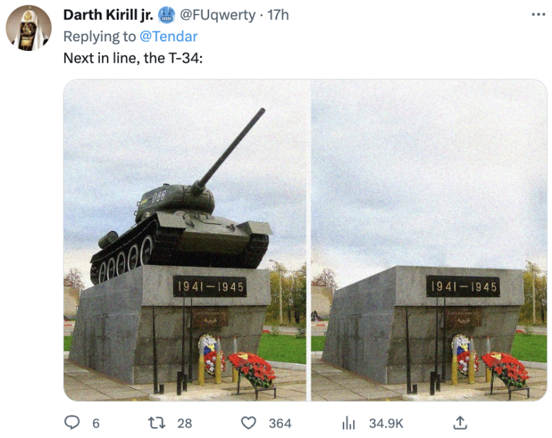 網友諷刺俄羅斯解封T-55/54老戰車之舉。   圖：翻攝自推特