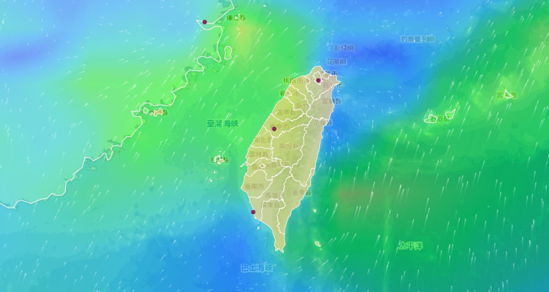 氣象局表示，下午14時至15時左右基隆北海岸及大台北地區有較強陣風。   圖：翻攝自中央氣象局網站