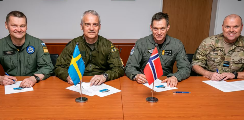 芬蘭、瑞典、挪威和丹麥的空軍代表 3 月 16 日簽署聯合聲明。   圖:翻攝自@Watchma51035016 推特