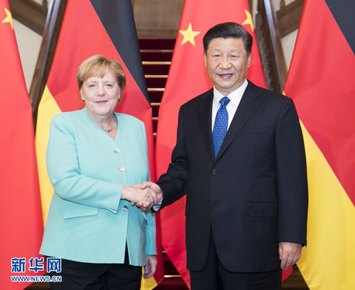 2019年9月6日，中國國家主席習近平在北京會見德國總理梅克爾（Angela Merkel）。   圖：翻攝自新華社（資料照）