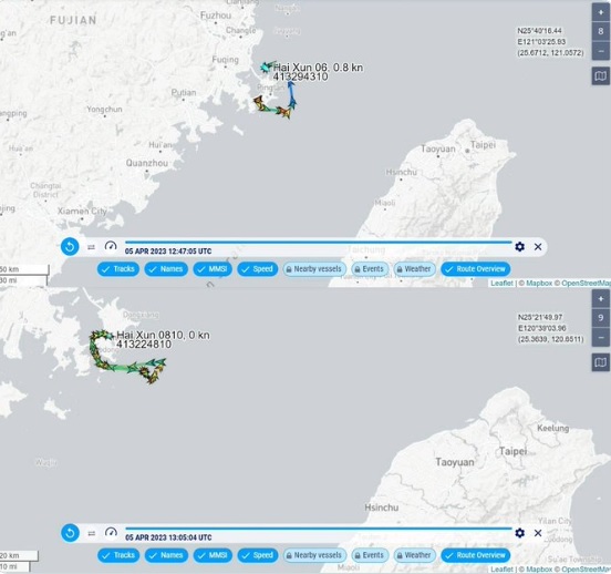 軍事迷溫約瑟晚間隨即在推特拿出中國海巡06航跡圖。   圖:溫約瑟推特