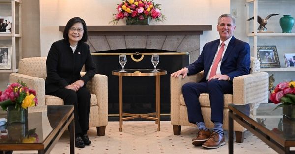 蔡英文總統於台灣時間6日上午在美國雷根圖書館會晤美國眾議院議長麥卡錫（Kevin McCarthy）。   圖：翻攝蔡英文推特
