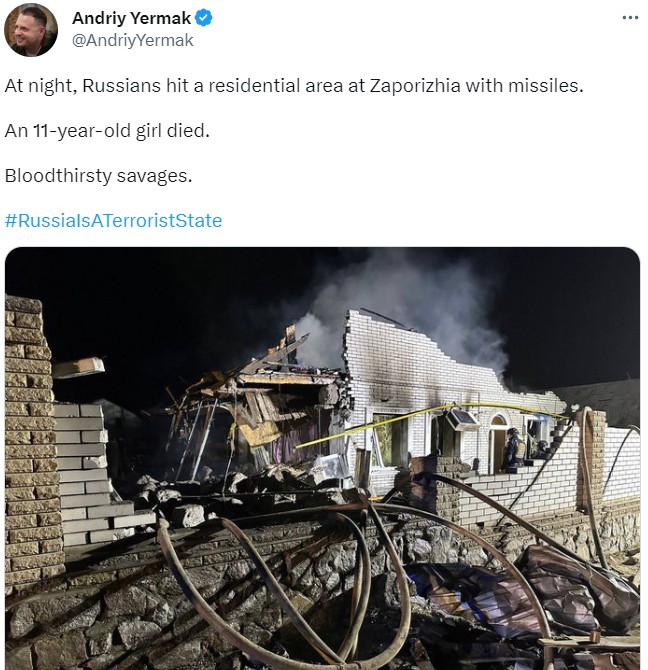 烏克蘭當局控訴俄軍轟炸住宅，導致一位50歲男子和他的11歲女兒無辜喪命。   圖：翻攝推特