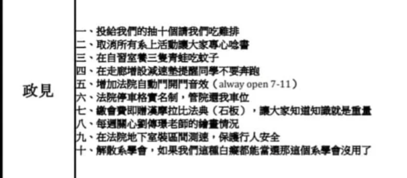 鍾昌豫、陳顥文發表的瘋狂政，引起網路熱門。   圖：翻攝自高雄大學法律系臉書粉絲專頁