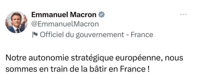 法國總統馬克宏連發推特，宣揚他的「歐洲自主」、「棄台論」。   圖 : 翻攝自馬克宏推特