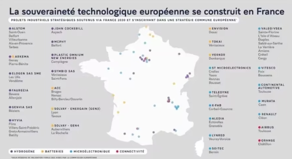 馬克宏推了一張法國地圖，配了一句話：「我們的歐洲戰略自主權，我們正在法國建設它」。 圖 : 翻攝自馬克宏推特