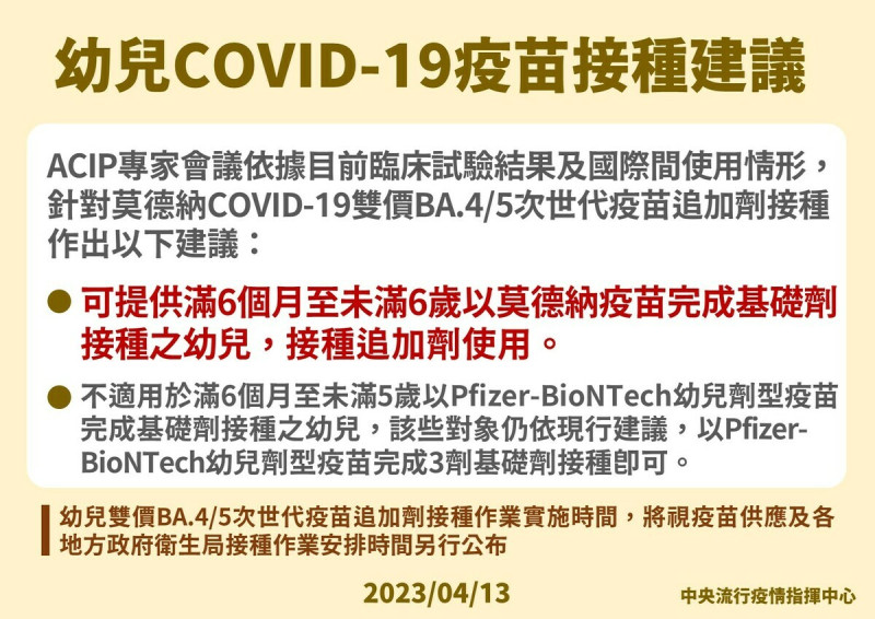 幼童COVID-19追加劑接種建議   圖：疾管署／提供