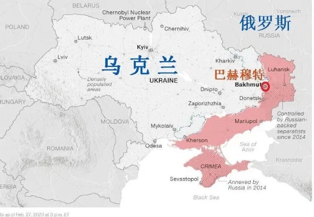 紅色區塊為俄國目前已經佔據的烏克蘭領土。克里米亞半島位於最南端。   圖 : 翻攝自騰訊網/東城記