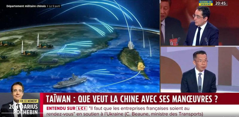 中國駐法大使盧沙野在法國節目中表示，中國才能決定台灣命運。   圖：截自LCI推特影片