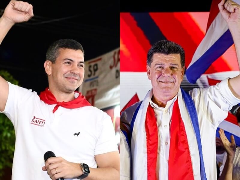 巴拉圭總統大選，執政黨候選人潘尼亞(左)以45%的得票率領先，主張與台灣斷交的艾里格里(右)得票率為28%。   左圖取自facebook.com/SantiPenaPY，右圖取自facebook.com/EfrainAlegre