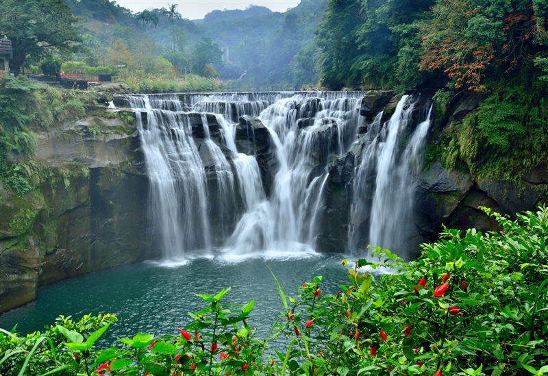 十分瀑布是垂簾型瀑布，岩層傾向與水流方向相反，屬逆斜層特徵，因與北美洲尼加拉瀑布相似，故有台灣尼加拉瀑布的美稱。    圖：翻攝自新北市觀光旅遊網