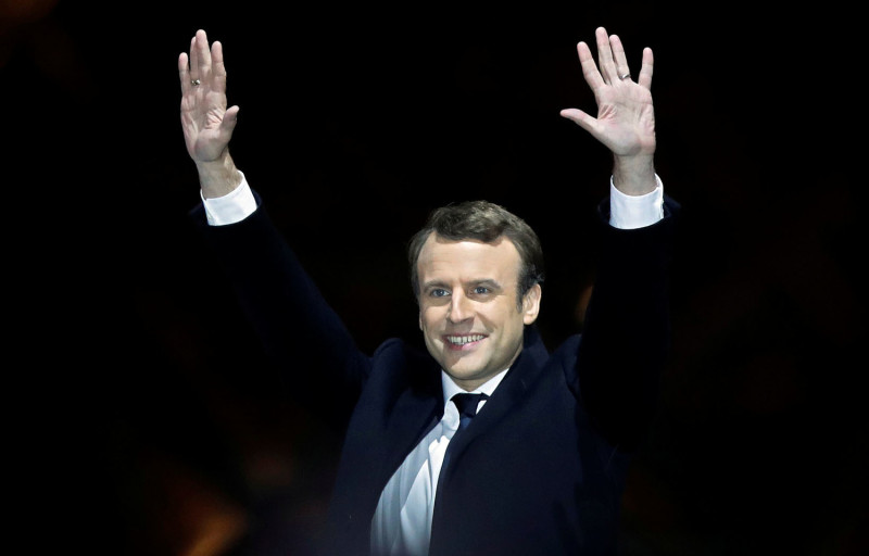 年僅39歲的馬克宏在法國大選中一路領先，以超過65%的得票率擊敗對手，當選法最年輕總統。   圖：達志影像/路透社