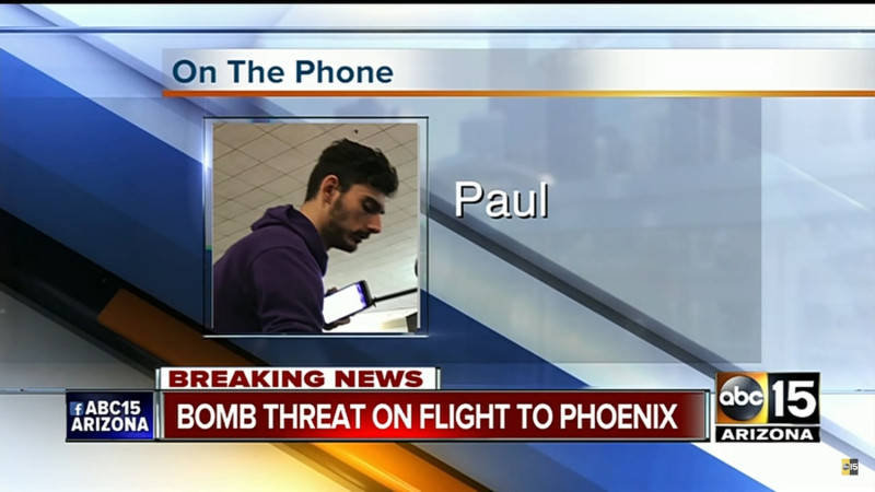 美國一小有名氣的實況主「Ice＿Poseidon」Paul Denino在4月28日於鳳凰城登機時，被匿名人士舉報他隨身攜帶炸彈，並實況要恐怖攻擊   圖：翻攝自 ABC15 Arizona 官方YouTube頻道
