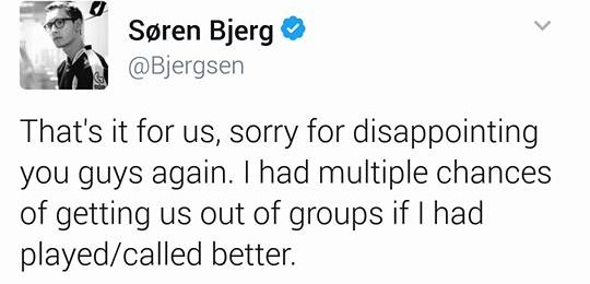 TSM Bjergsen在推特上深切反省。   圖：翻攝自Søren Bjerg個人推特