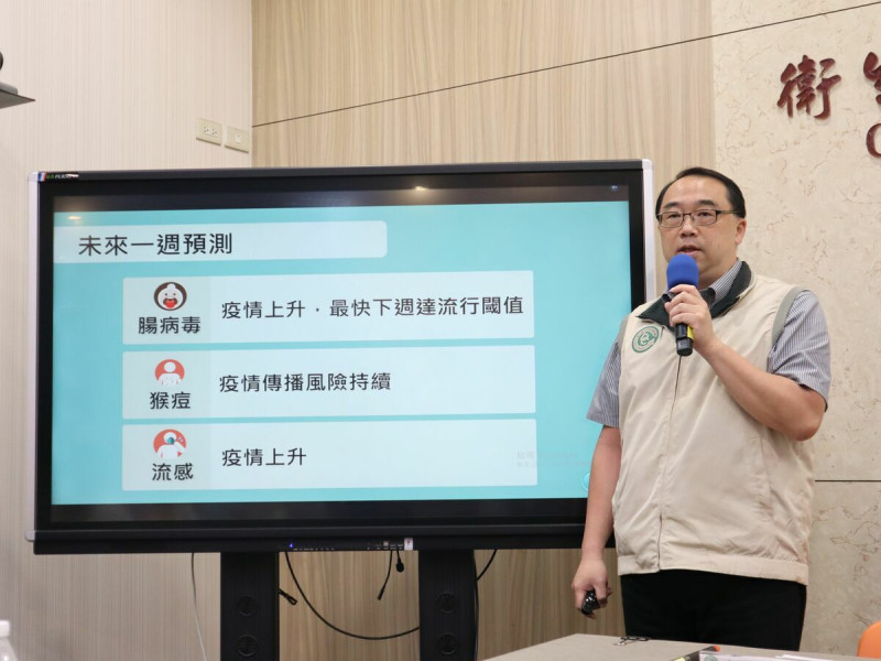 疾管署疫情中心主任郭郭宏偉說明未來一週相關疫情預測。   圖：疾管署／提供