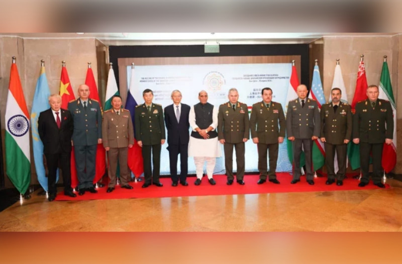 上合會國防部長會議於4月28日展開。   圖 : 翻攝自印度國防部長辛格推特