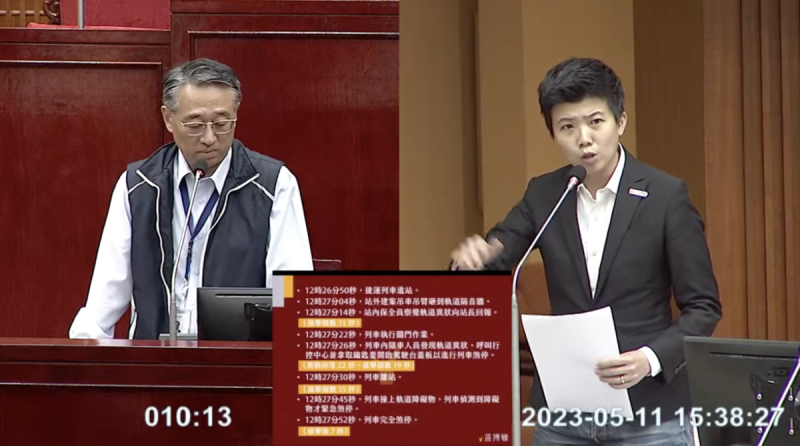 台北市議員苗博雅質詢台北捷運總經理黃清信。   圖：翻攝直播畫面