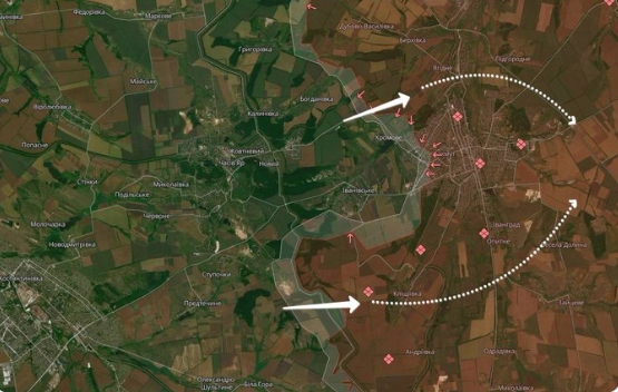 推特網友NEXTA的貼文顯示，烏軍正兵分南、北兩路，要反包圍佔領巴赫穆特的俄軍。 圖 : 翻攝自推特
