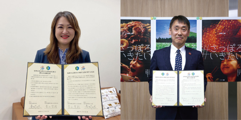 高閔琳(左)與札幌市簽訂觀光交流MOU。   圖：高雄市觀光局提供