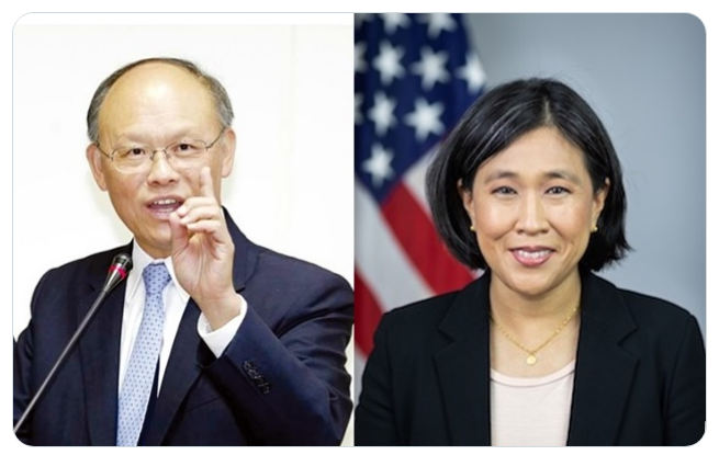 行政院政務委員、經貿談判辦公室總代表鄧振中（左圖）與美國貿易代表戴琪（右圖），自2022年開始進行台美21世紀貿易倡議談判，首批協定將簽署。   圖：翻攝自Taiwan in Denver推特