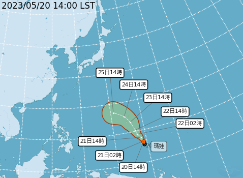 今年第2號颱風瑪娃於今（20） 天下午2時發展成輕度颱風。   圖：取自中央氣象局網站