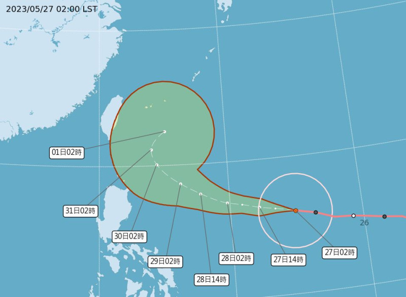 29日瑪娃颱風路徑預測。   圖：氣象局提供