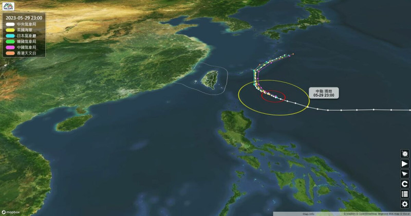 29日瑪娃颱風各國路徑預測。   圖：氣象局提供