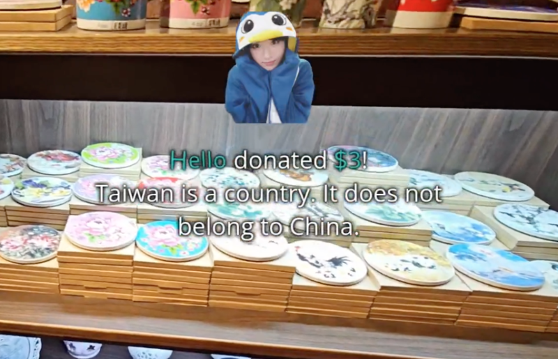 昨日針對粉絲說「台灣是一個國家」，企鵝妹正面回應表示認同。   圖：翻攝自Twitch/Jinnytty 