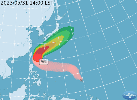 瑪娃颱風已逐漸北上遠離台灣。   圖：取自中央氣象局網站