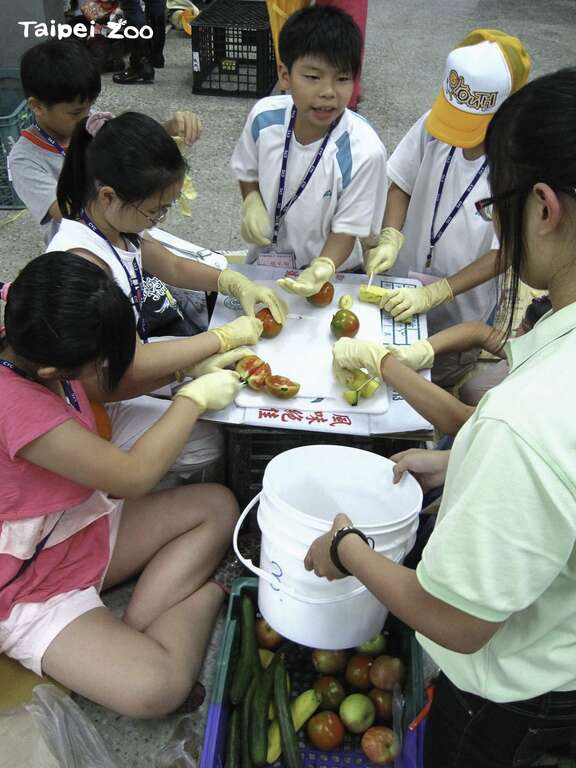 小朋友動動手幫動物準備清涼的水果冰。   圖：台北市立動物園／提供