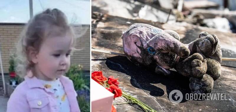 在俄軍攻擊下罹難的烏克蘭2歲女童麗莎（ 左）與她的布偶玩具。   圖：翻攝Telegram