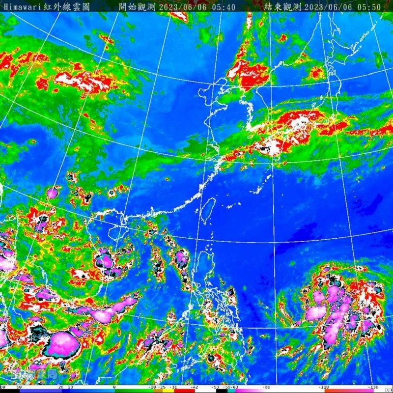 受到副熱帶高壓帶的影響，讓台灣上空零高雲「一片藍」。   圖：取自鄭明典臉書