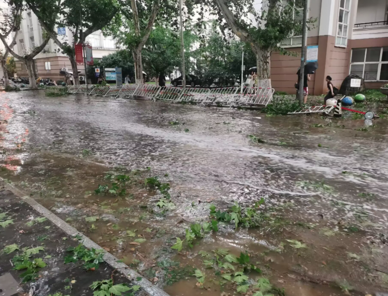 南京工業大學受狂風暴雨和冰雹襲擊，各區淹水。   圖：翻攝自李老師不是你老師