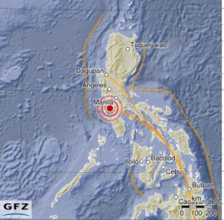 今 ( 15 ) 日上午 10 時 19 分左右，菲律賓八打雁省卡拉塔甘市附近發生 6.3 級地震，震源深度 103 公里。   圖 : 翻攝自GFZ