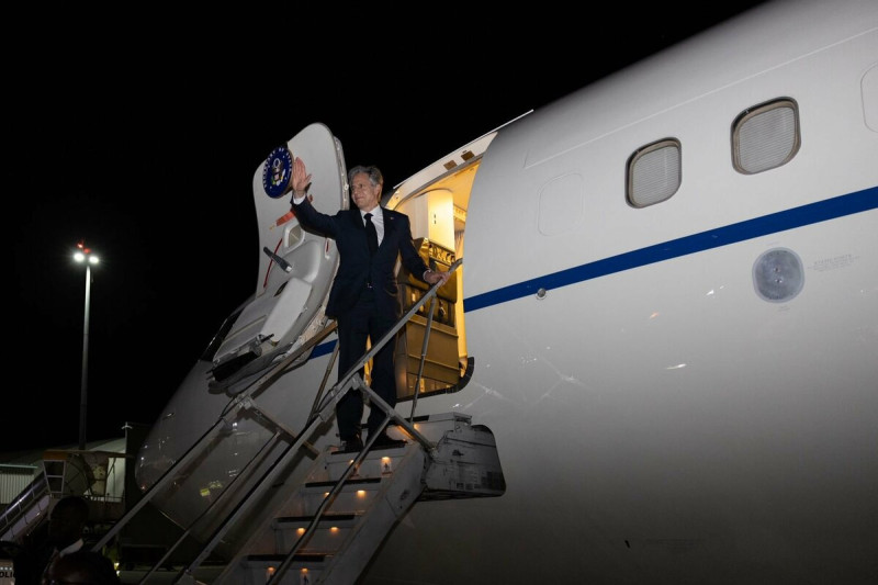 美國國務卿布林肯18日抵達北京，展開為期兩天的訪中行程。   圖：擷取自推特@SecBlinken（資料照片）