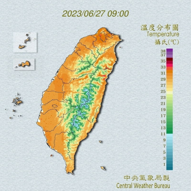 今日各地高溫炎熱。   圖：取自中央氣象局網站