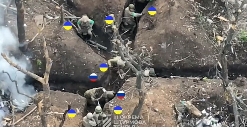 烏克蘭強攻第 3 突擊旅、第 1 機械化營 1 連、3 連清剿俄第 57 摩步旅佔據的俄陣地。   圖：翻攝自Special Kherson Cat推特