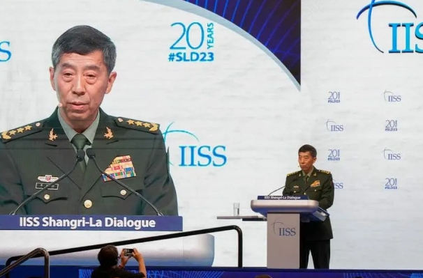 中國國防部長李尚福六月初在香格里拉對話發表演講。   圖 : 翻攝自騰訊網