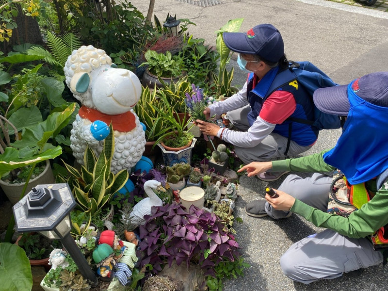 防疫團隊進行個案居住地孳生源檢查。   圖：高雄市衛生局/提供