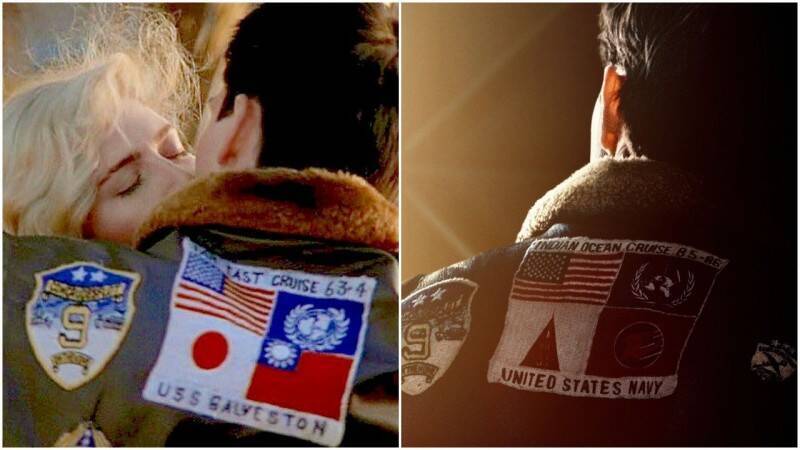 「捍衛戰士：獨行俠」預告片把「捍衛戰士」飛行夾克上的台灣和日本國旗移除。   圖：取自預告片與臉書