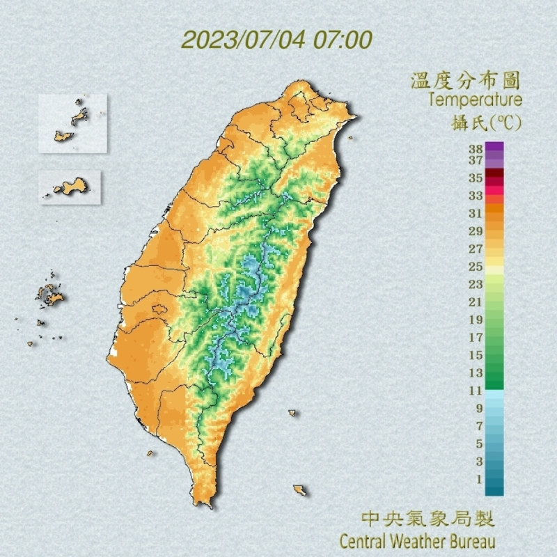 天氣將越來越熱，今天上午7時，全台平地溫度都飆到攝氏30幾度，白天將再往上飆，請民眾注意防範熱傷害。   