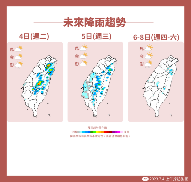 未來一週降雨趨勢。   圖：中央氣象局／提供