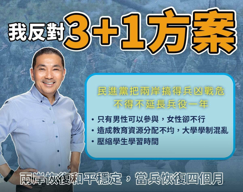 侯友宜拋出恢復4個月兵役惹議後火速改口。   圖：翻攝侯友宜臉書