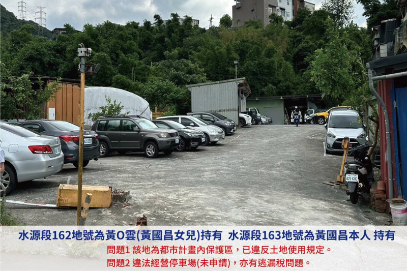 前立委黃國昌被指控在汐止區水源路的兩塊相鄰土地，被違規使用成收費停車場。   圖：翻攝張錦豪臉書