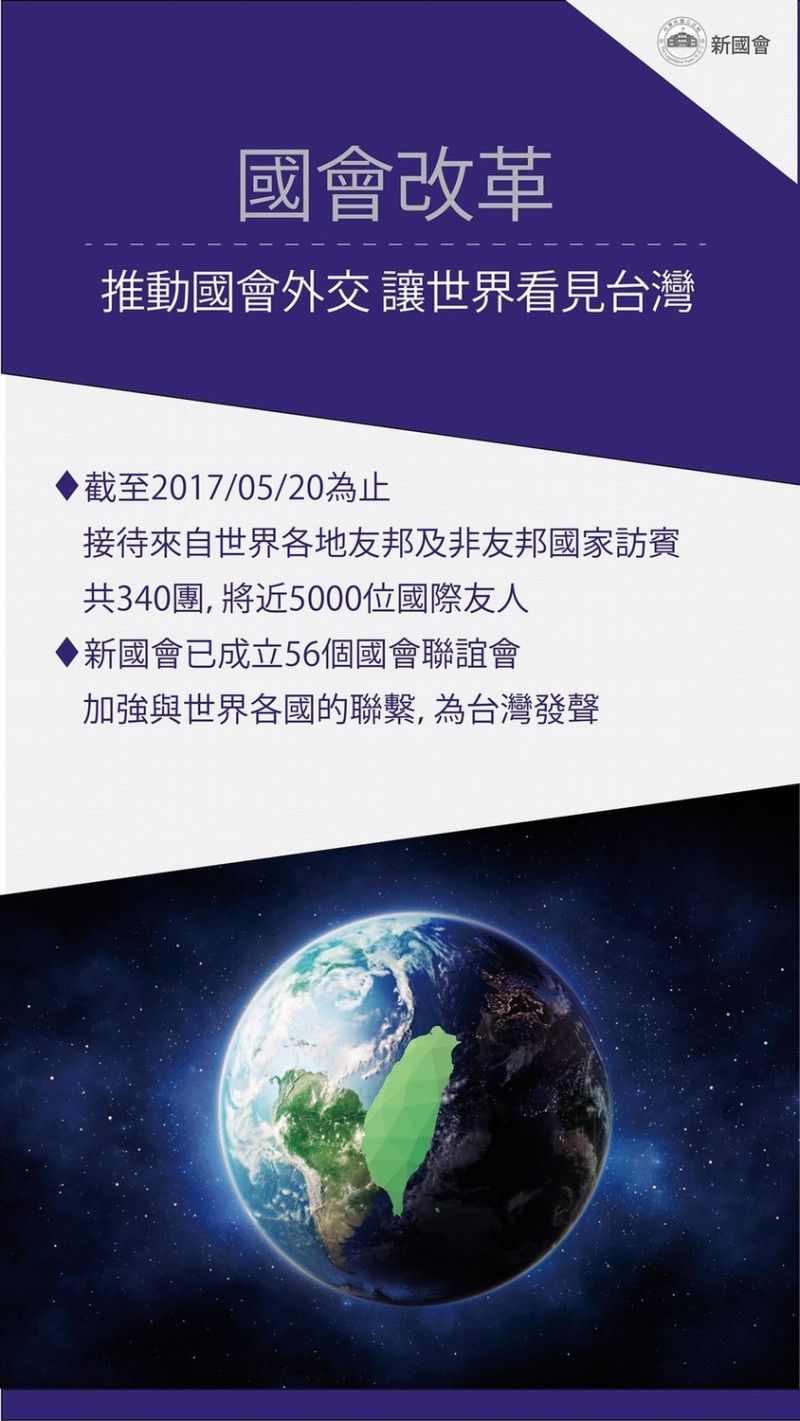 立法院長蘇嘉全說,自己推動國會外交,讓世界看見台灣。 圖:翻攝自立法院長蘇嘉全臉書