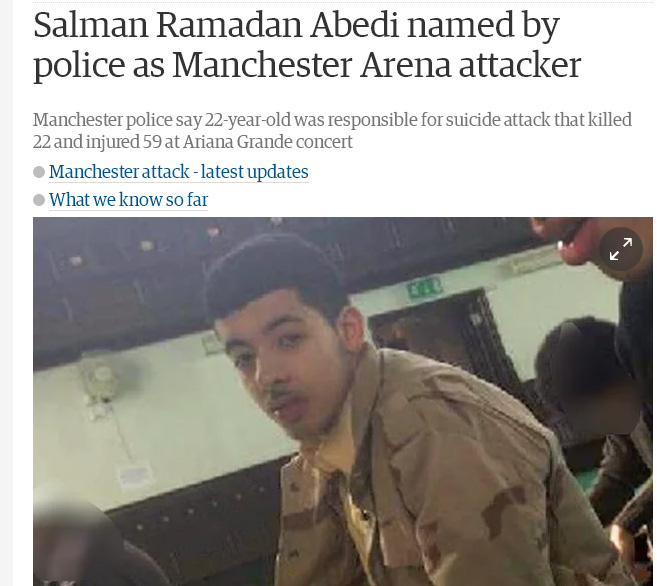 英國《衛報》登出涉及曼徹斯特爆炸案的嫌犯阿貝迪照片，圖為阿貝迪數年前出席清真寺活動。   圖：翻攝英國《衛報》