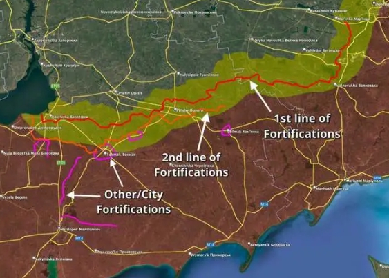 俄軍為防烏軍反攻，設下3道防線嚴密防守。   圖 : 翻攝自推特