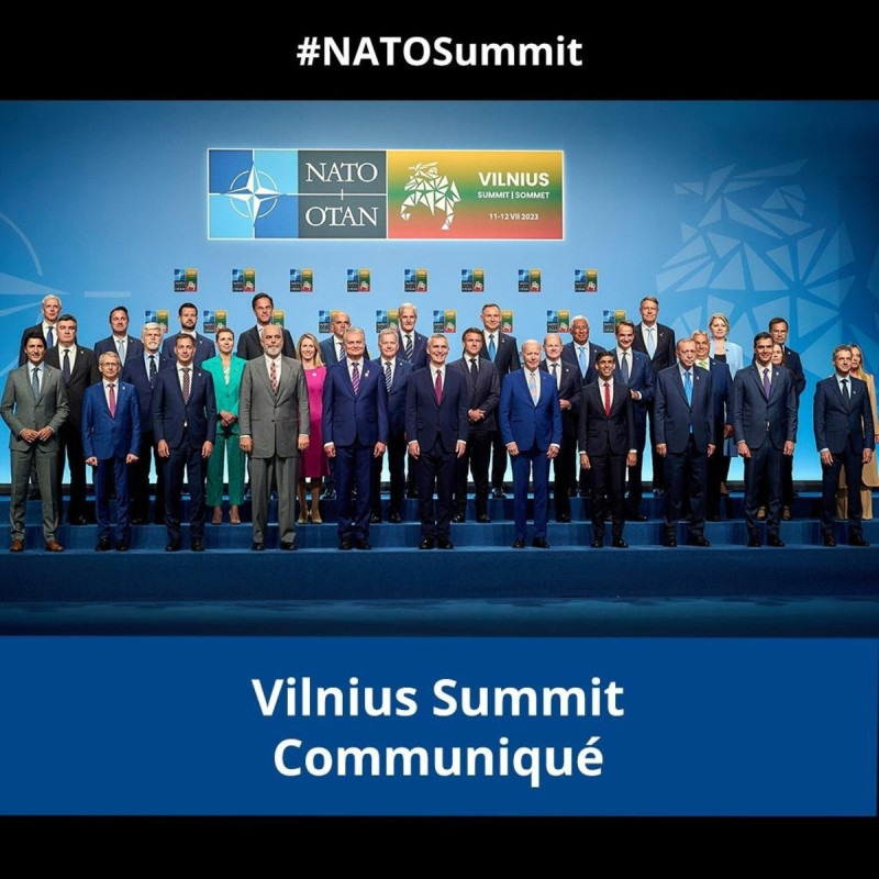 北約峰會昨在立陶宛拉開序幕，各成員國領袖將針對烏俄戰爭及烏克蘭入北約一事，展開討論。   圖：翻攝自推特@NATO